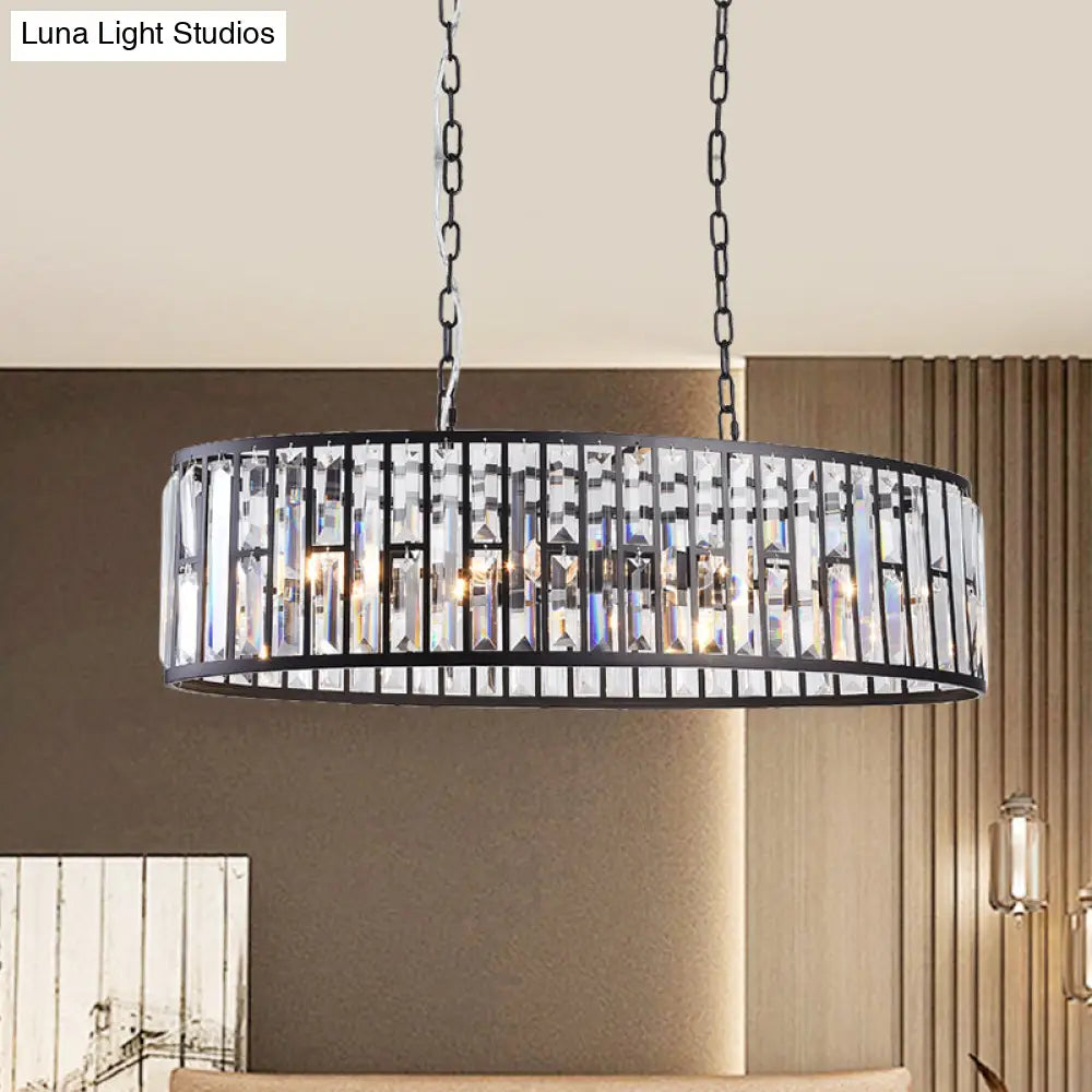 Contemporary Black/Gold Crystal Pendant Light With 6 Prisms - Elliptical Dining Room Island