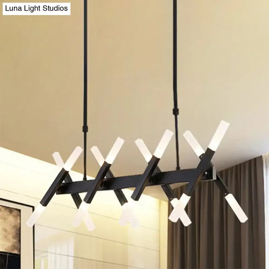 Contemporary Black/Gold Island Pendant Light With Cross Iron Shade - Perfect For Living Room