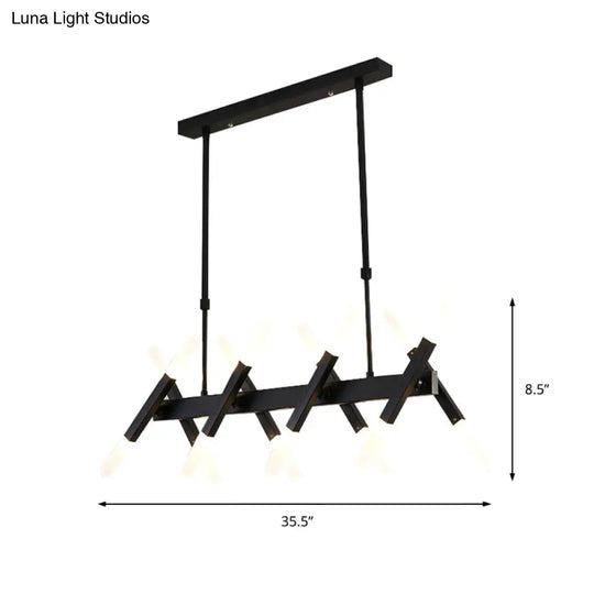 Contemporary Black/Gold Island Pendant Light With Cross Iron Shade - Perfect For Living Room