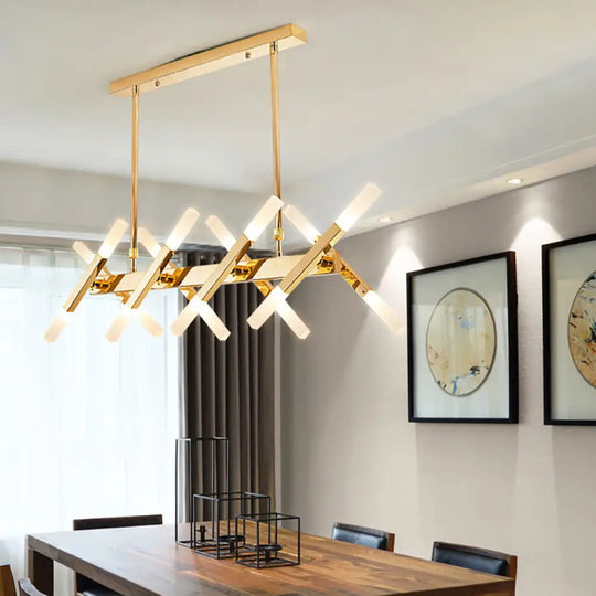 Contemporary Black/Gold Island Pendant Light With Cross Iron Shade - Perfect For Living Room