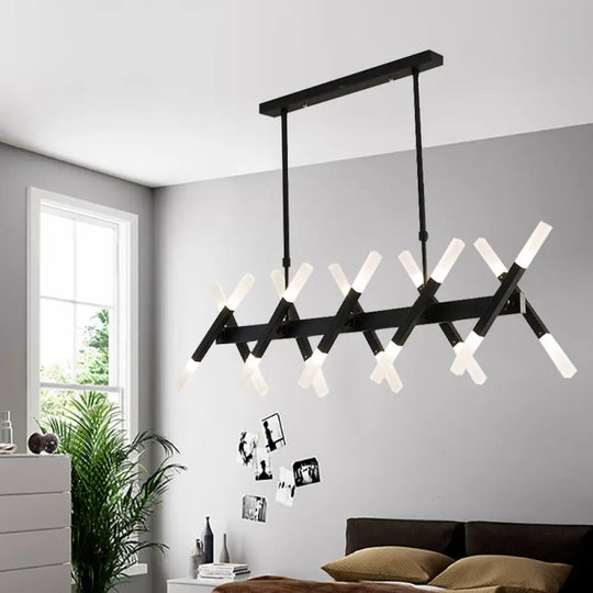 Contemporary Black/Gold Island Pendant Light With Cross Iron Shade - Perfect For Living Room