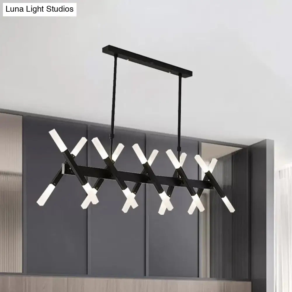 Contemporary Black/Gold Island Pendant Light With Cross Iron Shade - Perfect For Living Room