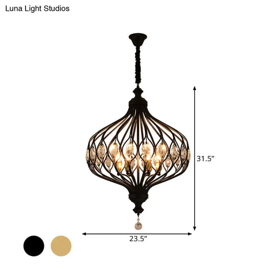 Contemporary Black/Gold Crystal Encrusted Lantern Chandelier - 4/6 Lights Hanging Lamp Kit