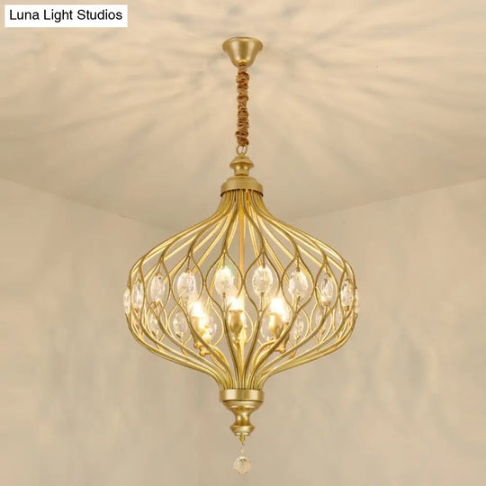 Contemporary Black/Gold Lantern Chandelier With Crystal Encrusted Hanging Lamp Kit - 4/6 Lights