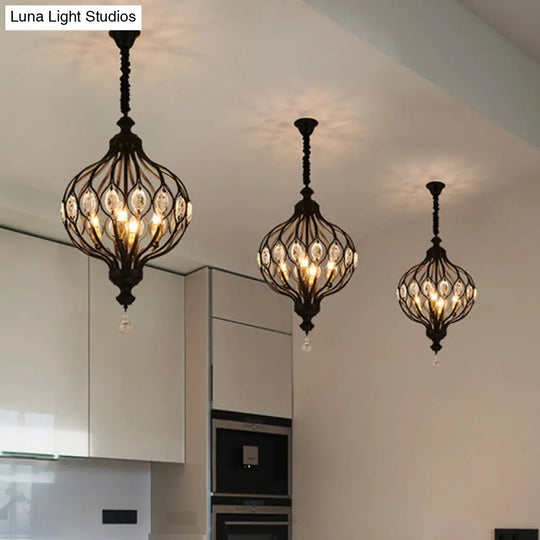 Contemporary Black/Gold Lantern Chandelier With Crystal Encrusted Hanging Lamp Kit - 4/6 Lights