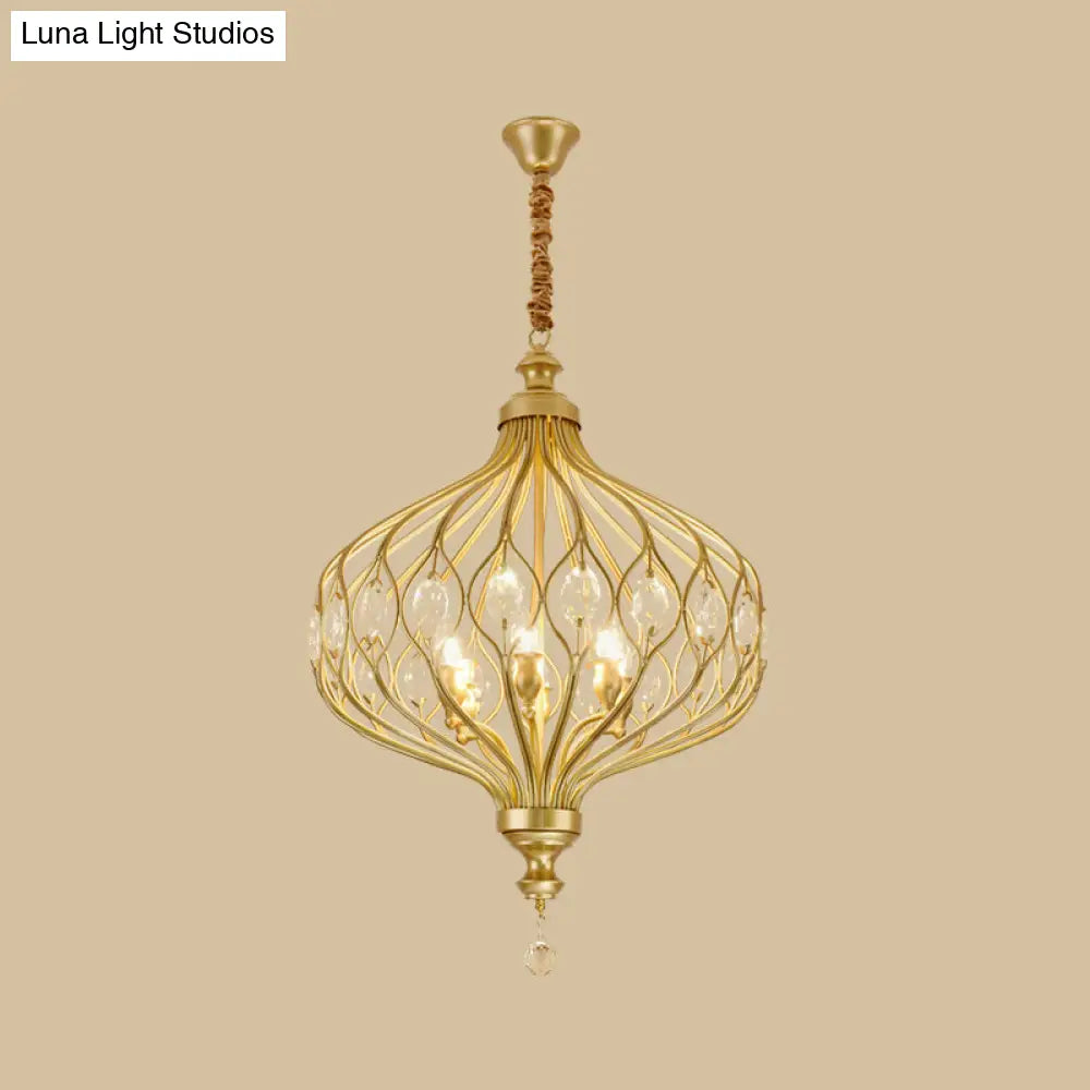 Contemporary Black/Gold Lantern Chandelier With Crystal Encrusted Hanging Lamp Kit - 4/6 Lights