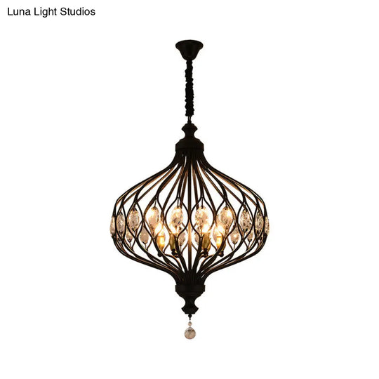 Contemporary Black/Gold Lantern Chandelier With Crystal Encrusted Hanging Lamp Kit - 4/6 Lights