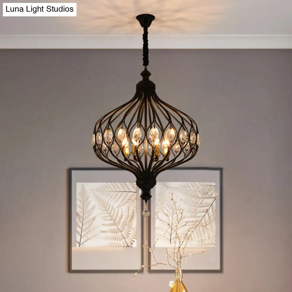 Contemporary Black/Gold Crystal Encrusted Lantern Chandelier - 4/6 Lights Hanging Lamp Kit