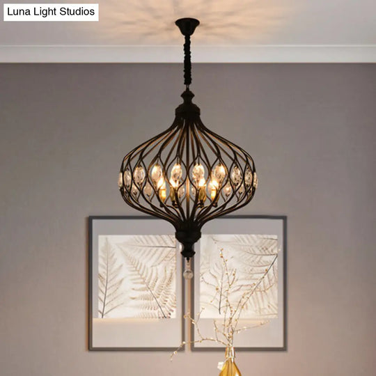 Contemporary Black/Gold Crystal Encrusted Lantern Chandelier - 4/6 Lights Hanging Lamp Kit