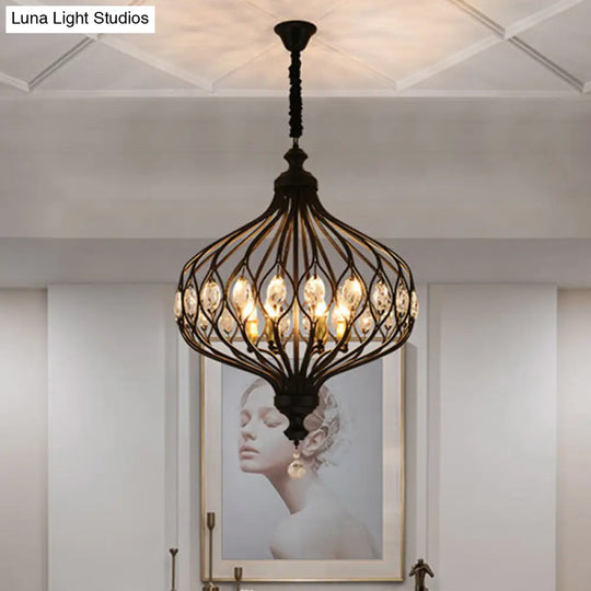 Contemporary Black/Gold Lantern Chandelier With Crystal Encrusted Hanging Lamp Kit - 4/6 Lights