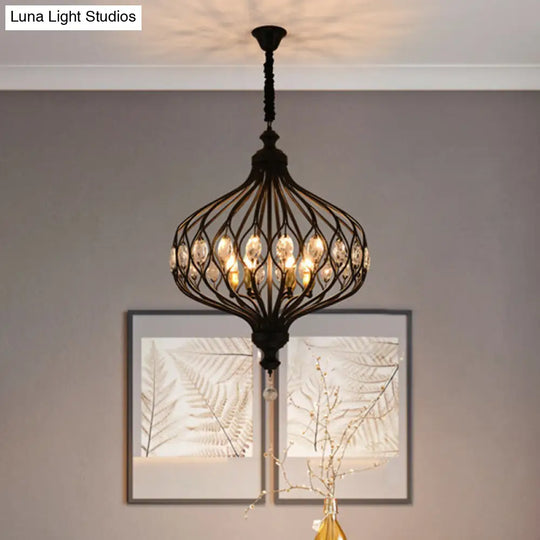 Contemporary Black/Gold Lantern Chandelier With Crystal Encrusted Hanging Lamp Kit - 4/6 Lights