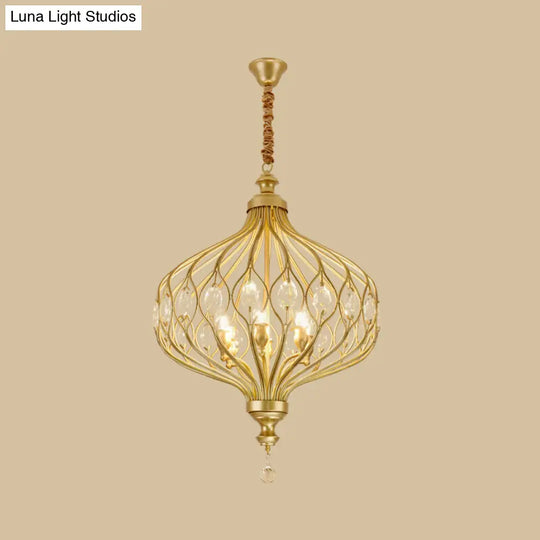 Contemporary Black/Gold Crystal Encrusted Lantern Chandelier - 4/6 Lights Hanging Lamp Kit