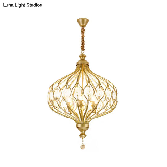 Contemporary Black/Gold Lantern Chandelier With Crystal Encrusted Hanging Lamp Kit - 4/6 Lights