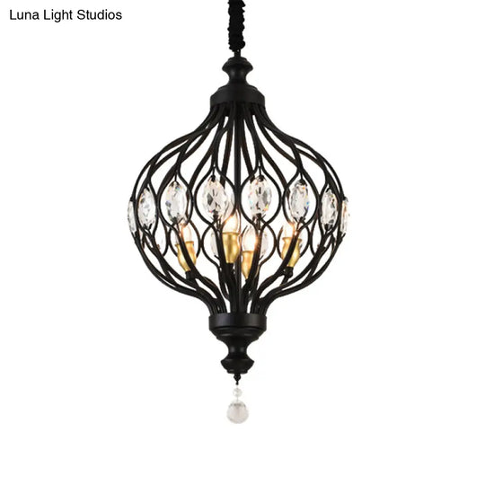 Contemporary Black/Gold Crystal Encrusted Lantern Chandelier - 4/6 Lights Hanging Lamp Kit