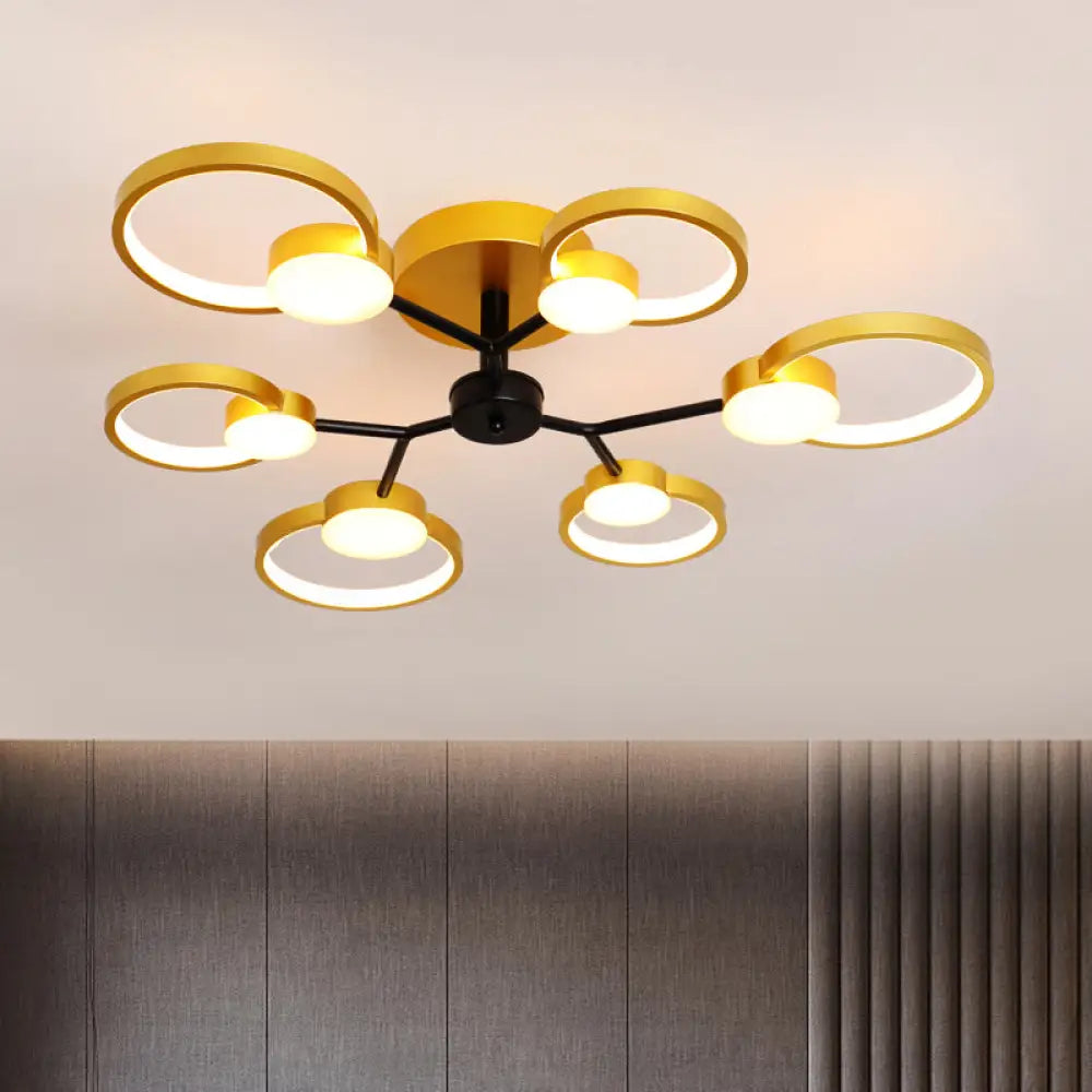 Contemporary Black/Gold Led Ceiling Light Fixture - Blossom Semi Flush Mount Lamp For Living Room