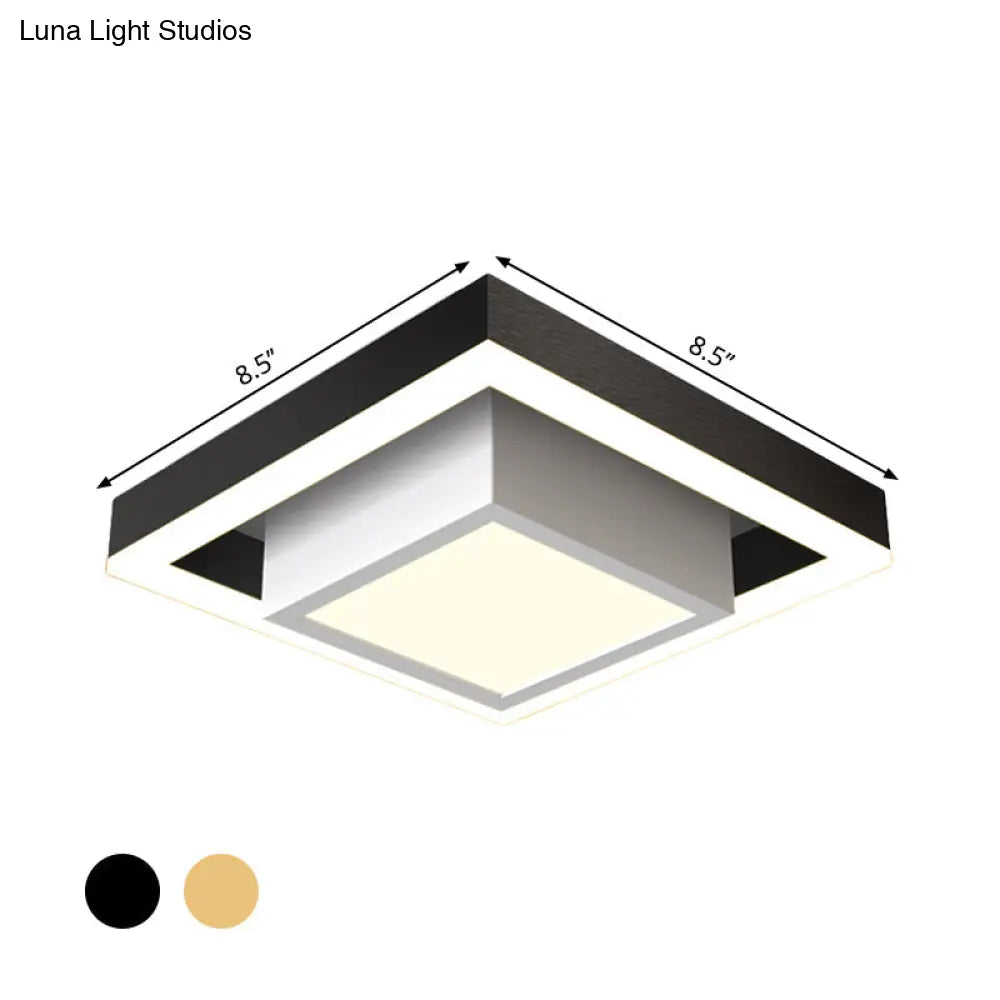 Contemporary Black/Gold Led Flush Mount Ceiling Lamp - Aluminum 2-Tier Square Design Warm/White