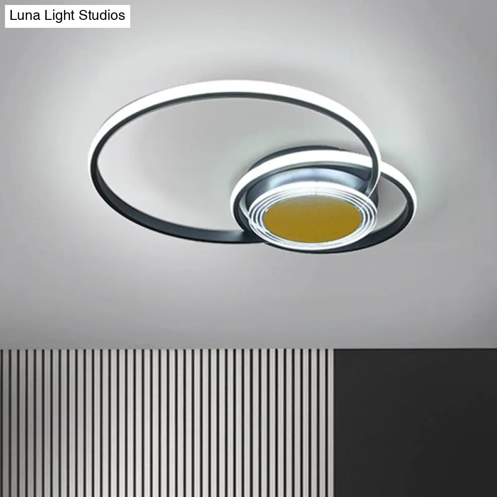 Contemporary Black/Gold Led Metallic Ceiling Flush Mount - Bedroom Lighting 14/18 Width