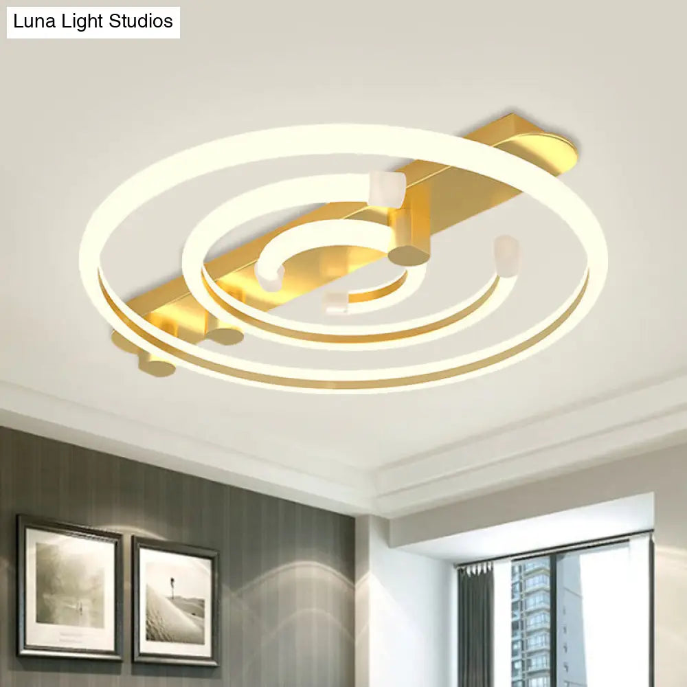 Contemporary Black/Gold Metal Circle Ceiling Light With Led Semi Flush Mount - Warm/White Lighting