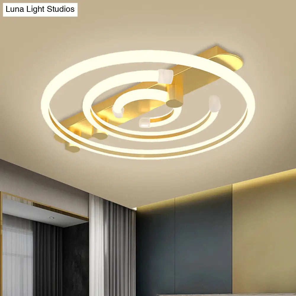 Contemporary Black/Gold Metal Circle Ceiling Light With Led Semi Flush Mount - Warm/White Lighting