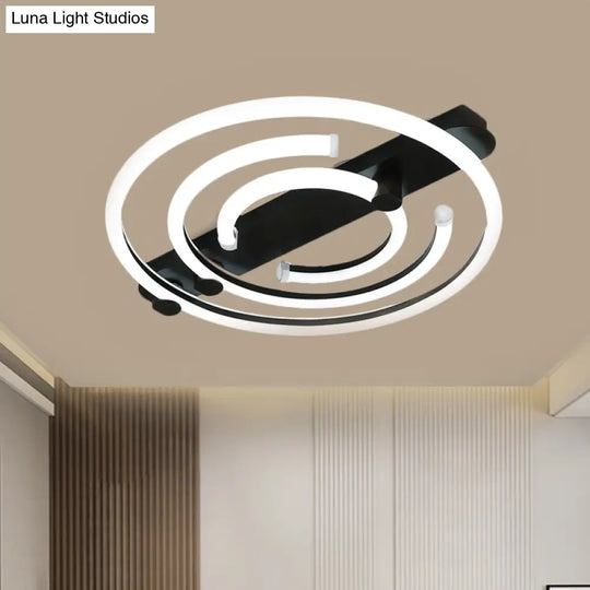 Contemporary Black/Gold Metal Circle Ceiling Light With Led Semi Flush Mount - Warm/White Lighting