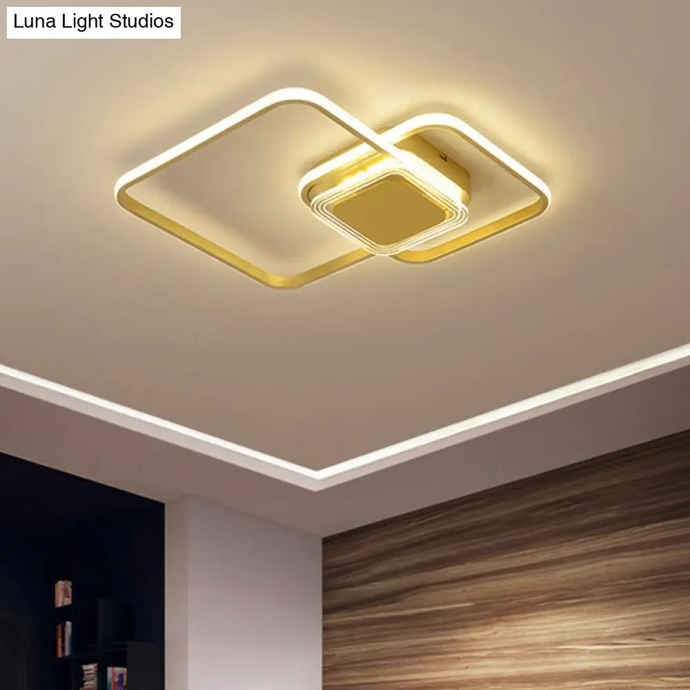 Contemporary Black/Gold Metal Flushmount Led Ceiling Light For Bedroom - 2 - Rhombus Frame Design