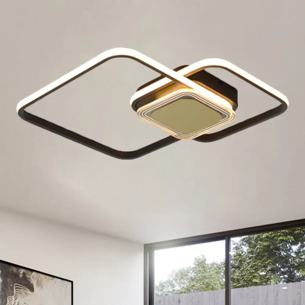 Contemporary Black/Gold Metal Flushmount Led Ceiling Light For Bedroom - 2 - Rhombus Frame Design