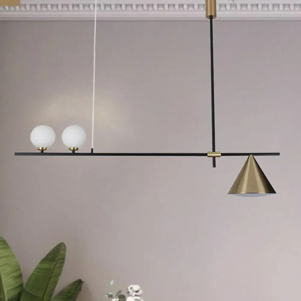 Contemporary Black/Gold Metal Linear Chandelier - Triple Light Ideal For Islands Gold