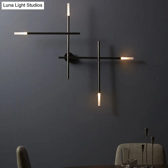 Contemporary Black/Gold Metallic Wall Light With Led Crossed Lines