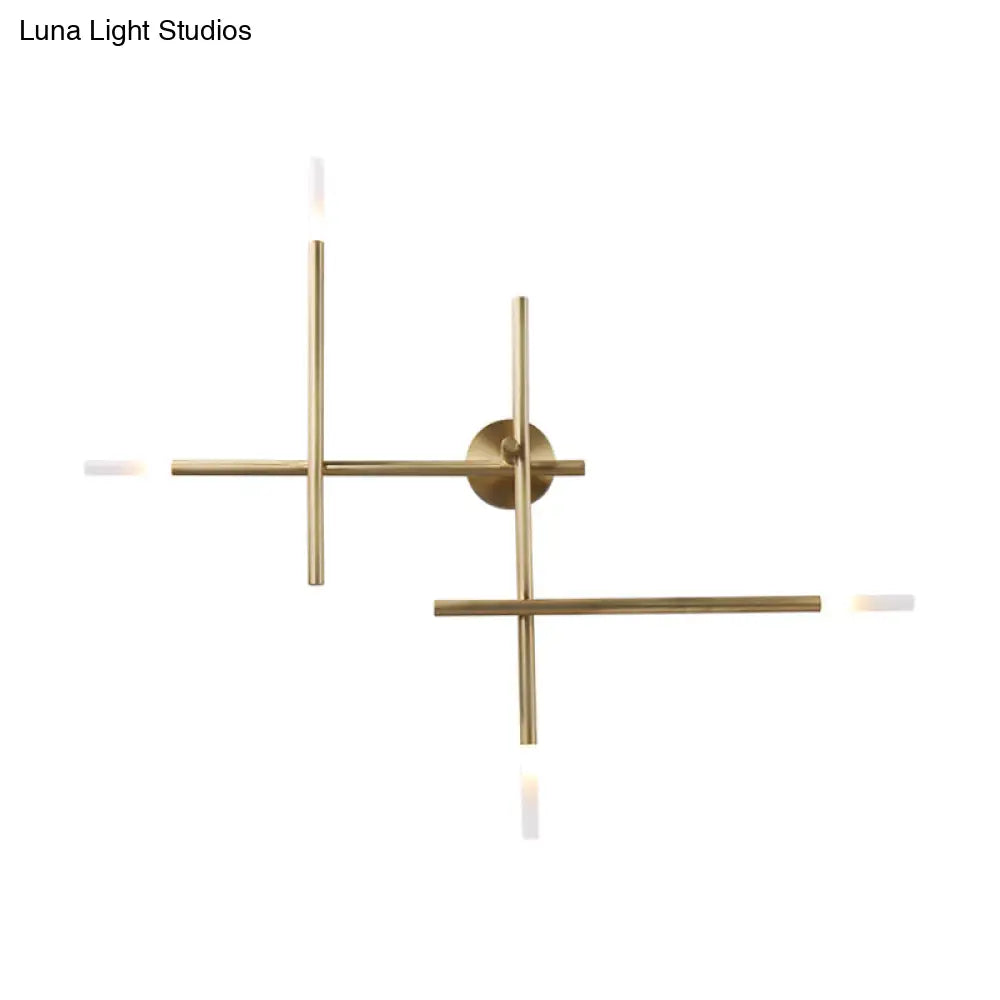 Contemporary Black/Gold Metallic Wall Light With Led Crossed Lines