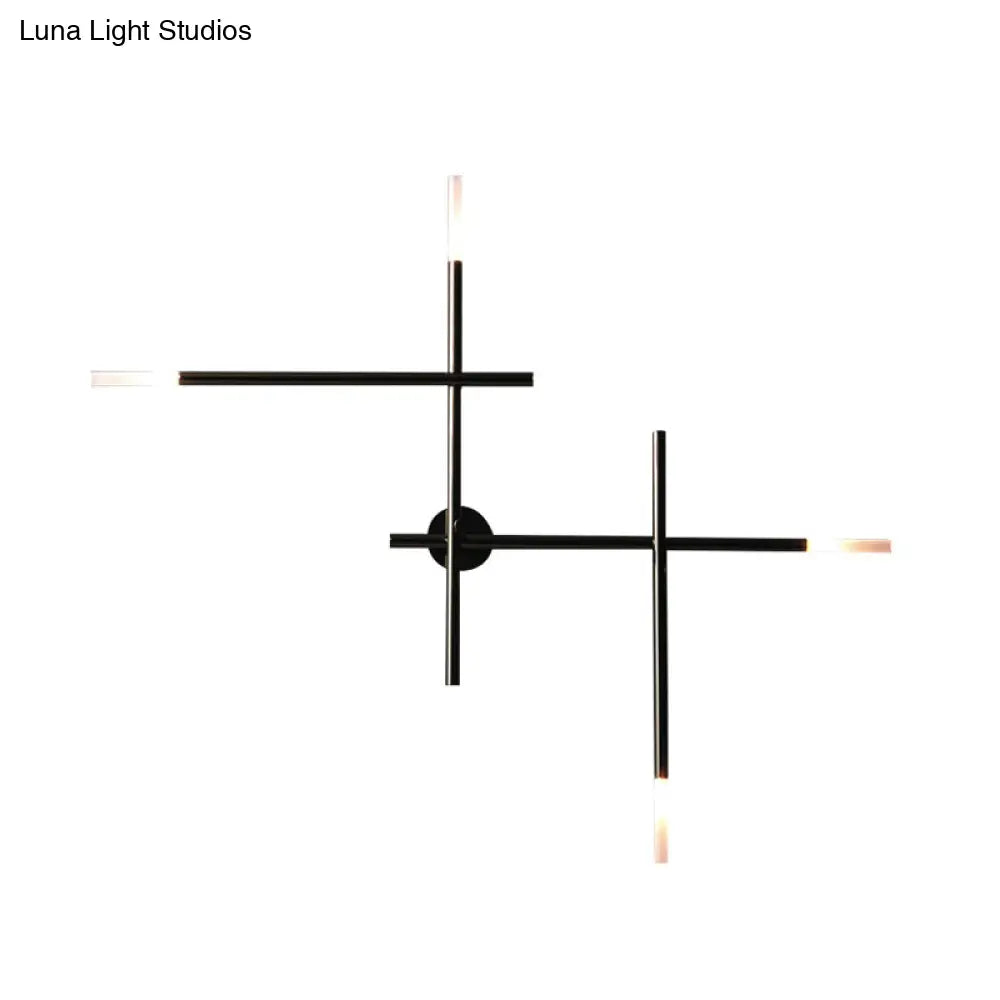 Contemporary Black/Gold Metallic Wall Light With Led Crossed Lines