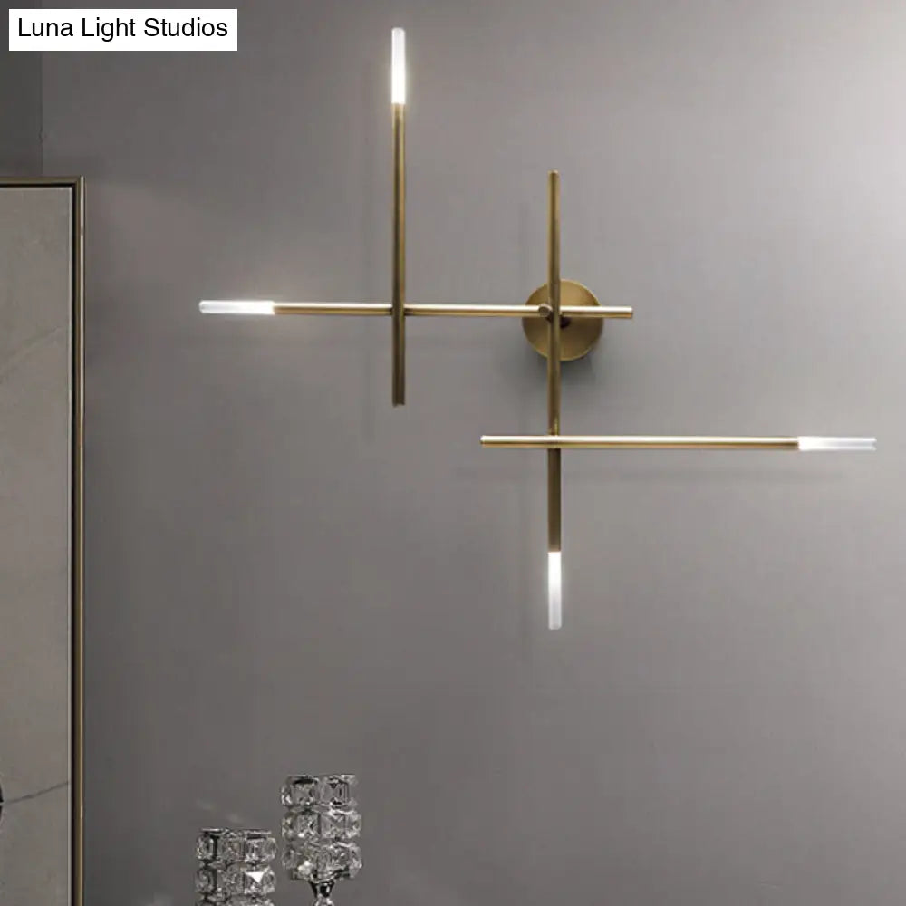 Contemporary Black/Gold Metallic Wall Light With Led Crossed Lines