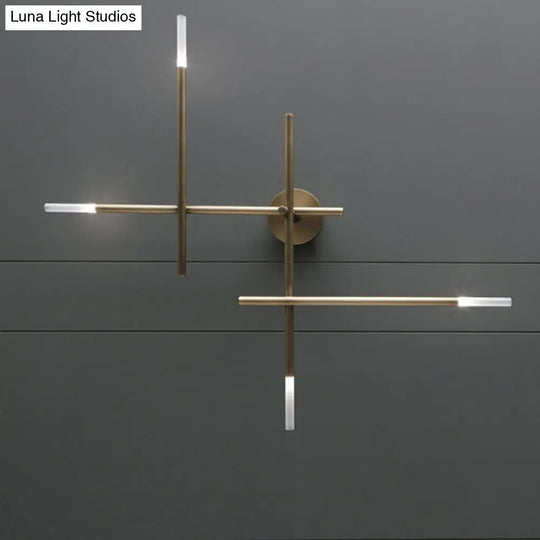 Contemporary Black/Gold Metallic Wall Light With Led Crossed Lines