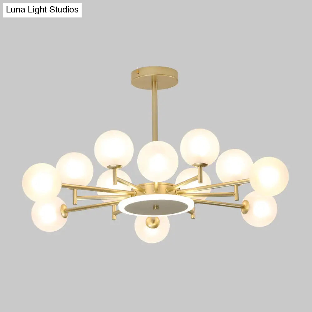 Contemporary Black/Gold Starburst Chandelier | Opal Frosted/Clear Glass Suspension Lighting For