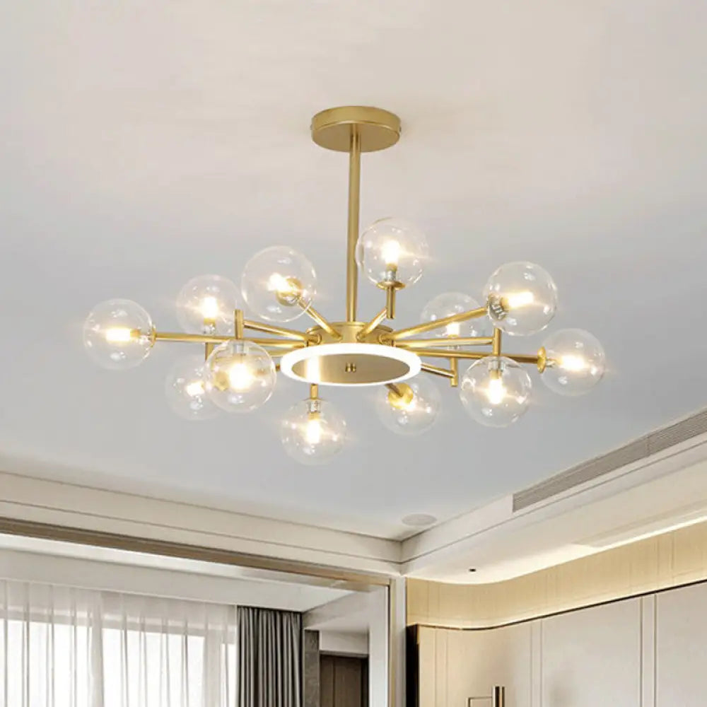 Contemporary Black/Gold Starburst Chandelier - Opal Frosted/Clear Glass Suspension Lighting For