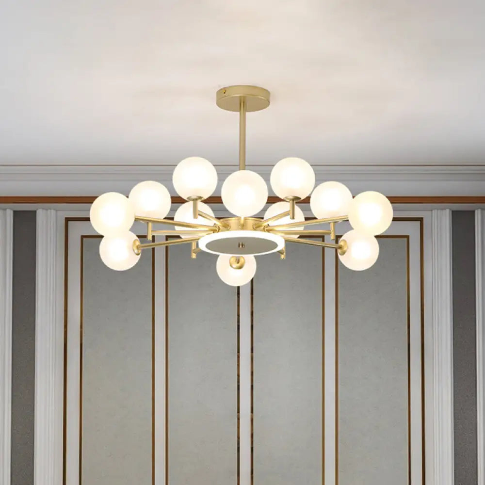 Contemporary Black/Gold Starburst Chandelier - Opal Frosted/Clear Glass Suspension Lighting For