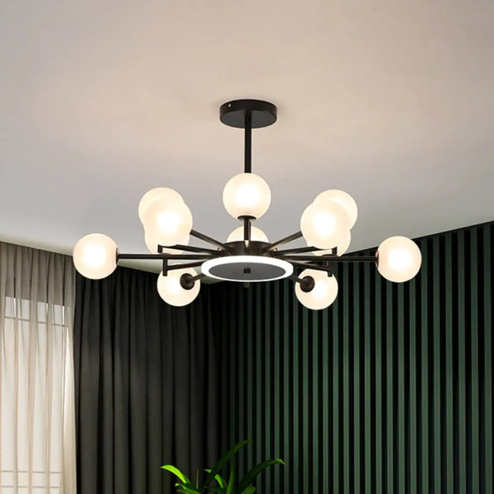 Contemporary Black/Gold Starburst Chandelier - Opal Frosted/Clear Glass Suspension Lighting For