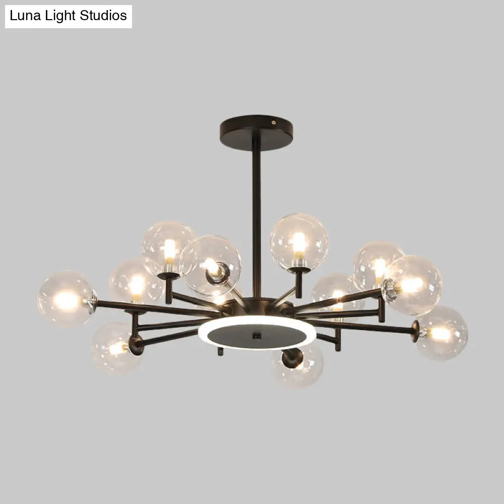 Contemporary Black/Gold Starburst Chandelier | Opal Frosted/Clear Glass Suspension Lighting For