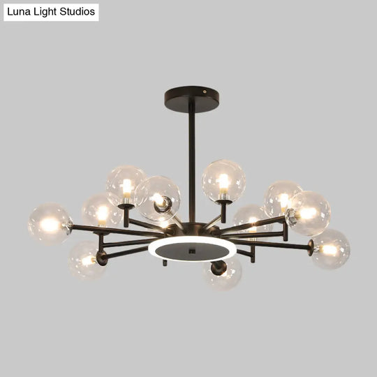 Contemporary Black/Gold Starburst Chandelier | Opal Frosted/Clear Glass Suspension Lighting For