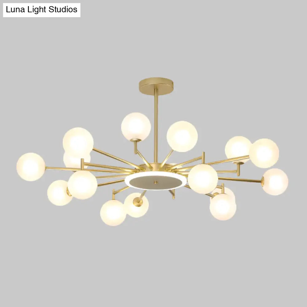 Contemporary Black/Gold Starburst Chandelier - Opal Frosted/Clear Glass Suspension Lighting For