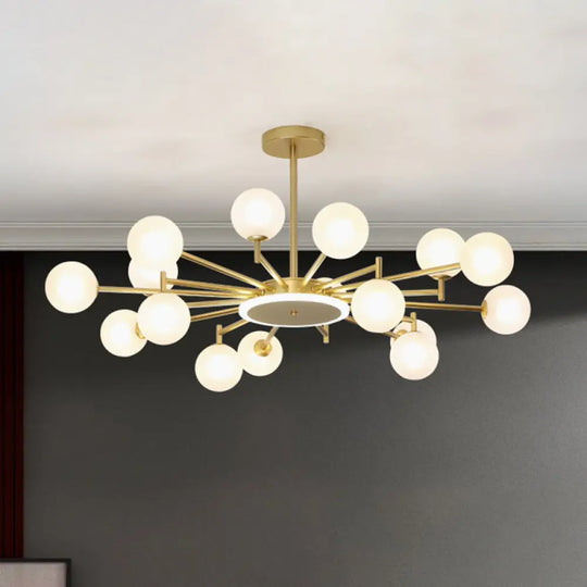 Contemporary Black/Gold Starburst Chandelier - Opal Frosted/Clear Glass Suspension Lighting For