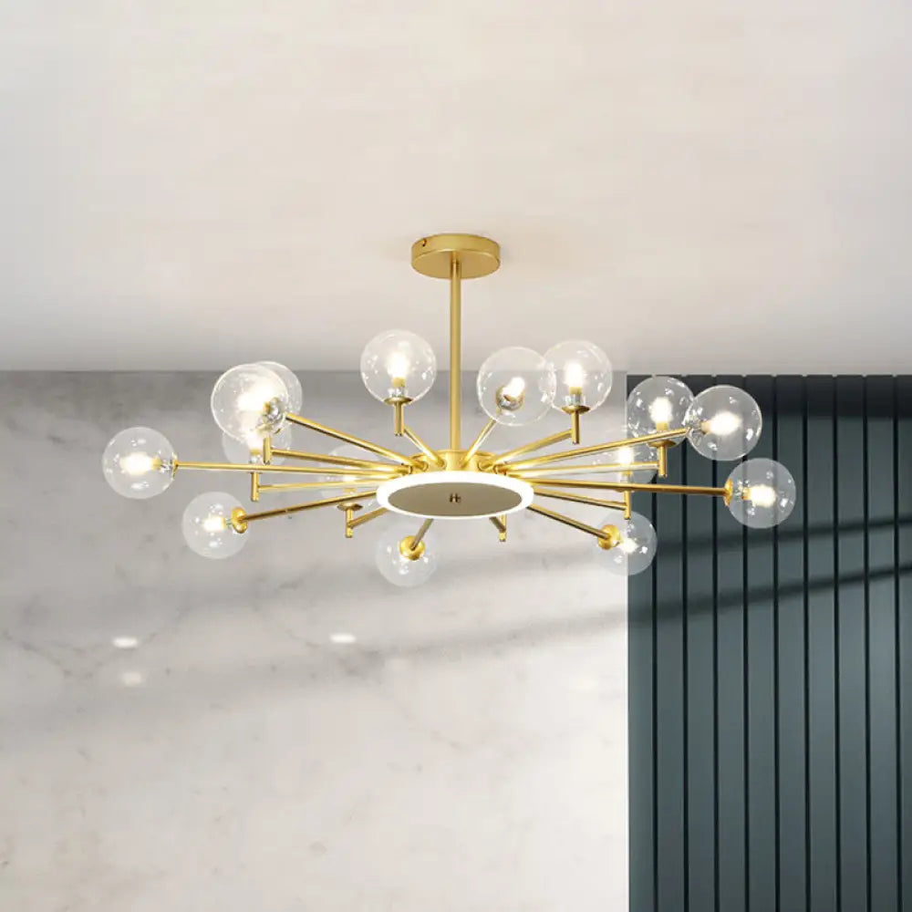 Contemporary Black/Gold Starburst Chandelier - Opal Frosted/Clear Glass Suspension Lighting For