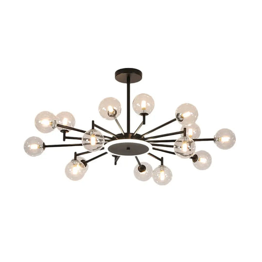 Contemporary Black/Gold Starburst Chandelier - Opal Frosted/Clear Glass Suspension Lighting For