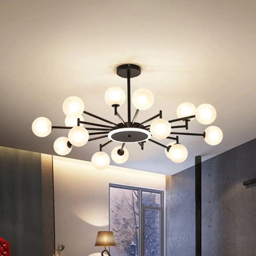 Contemporary Black/Gold Starburst Chandelier - Opal Frosted/Clear Glass Suspension Lighting For