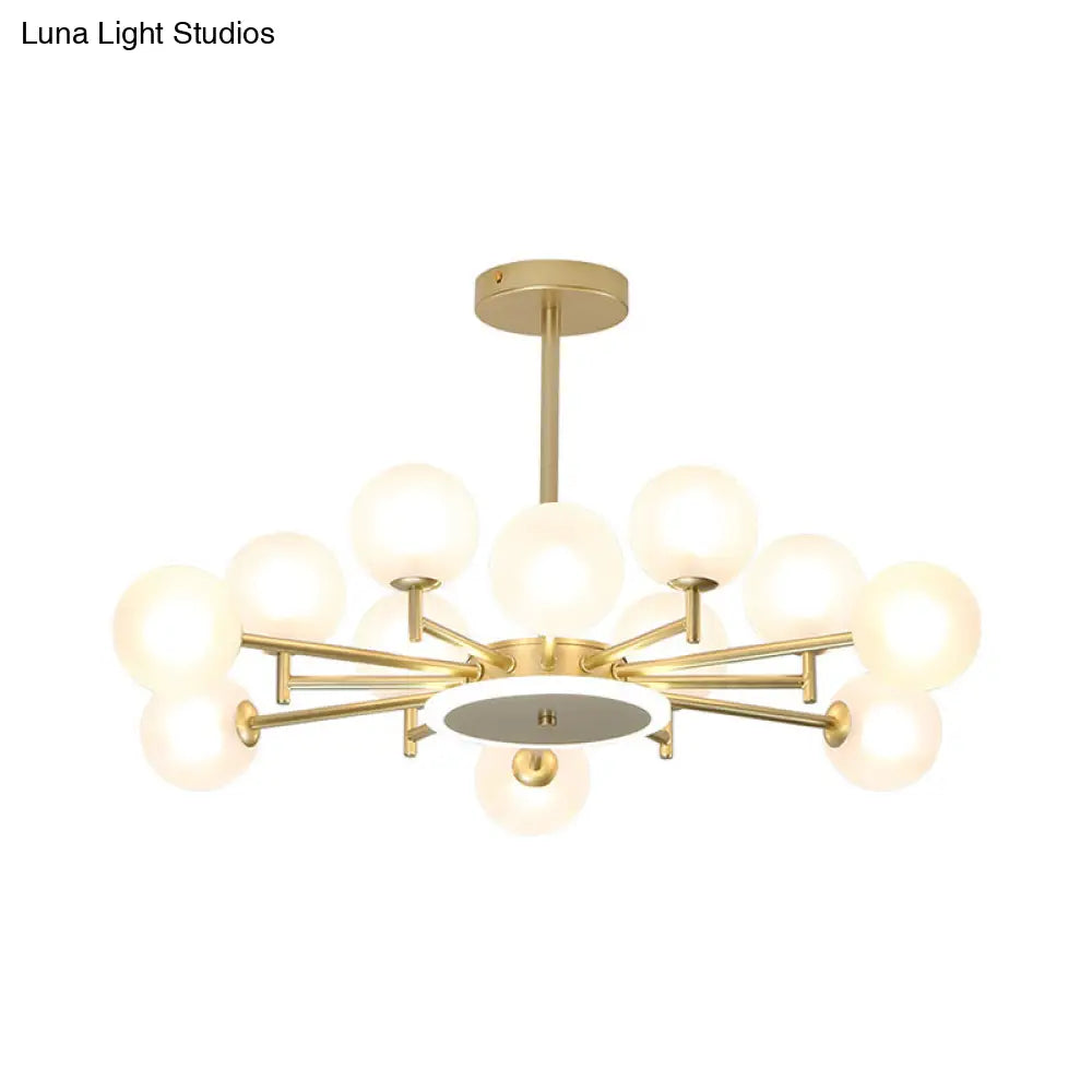 Contemporary Black/Gold Starburst Chandelier | Opal Frosted/Clear Glass Suspension Lighting For