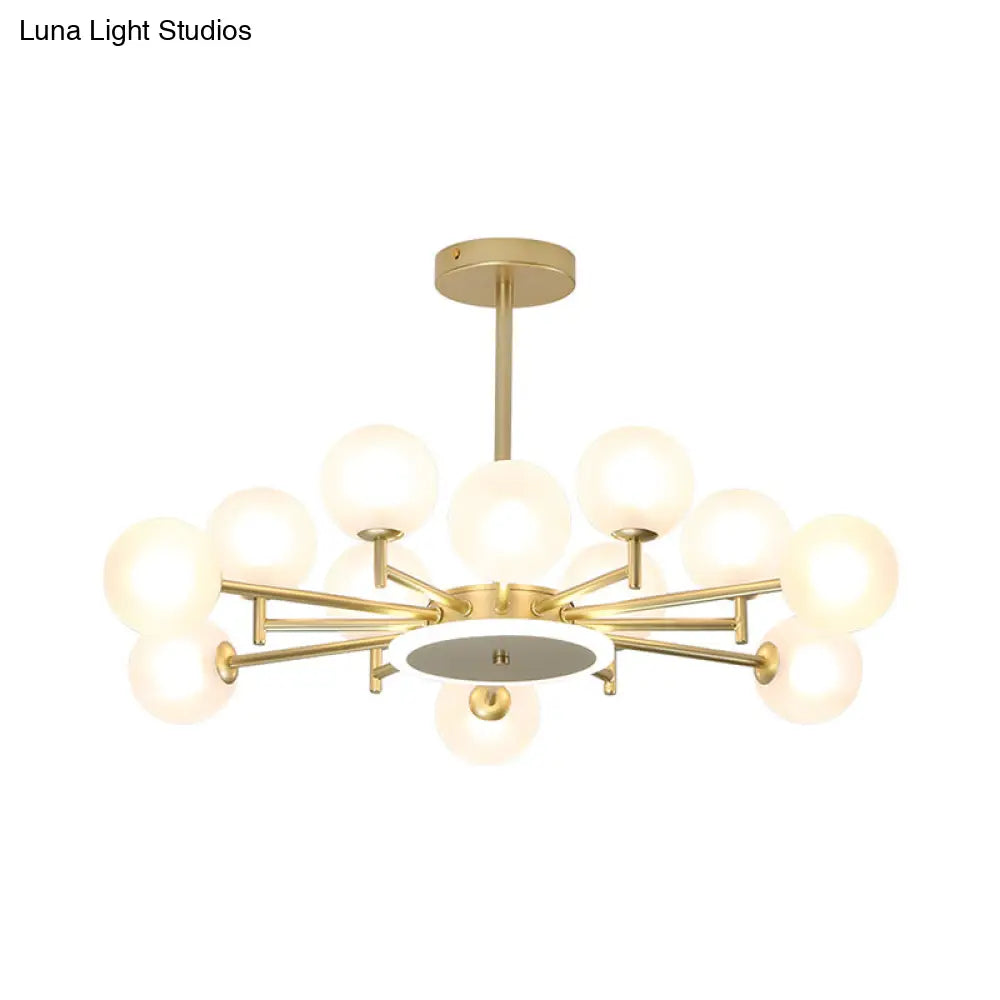 Contemporary Black/Gold Starburst Chandelier - Opal Frosted/Clear Glass Suspension Lighting For