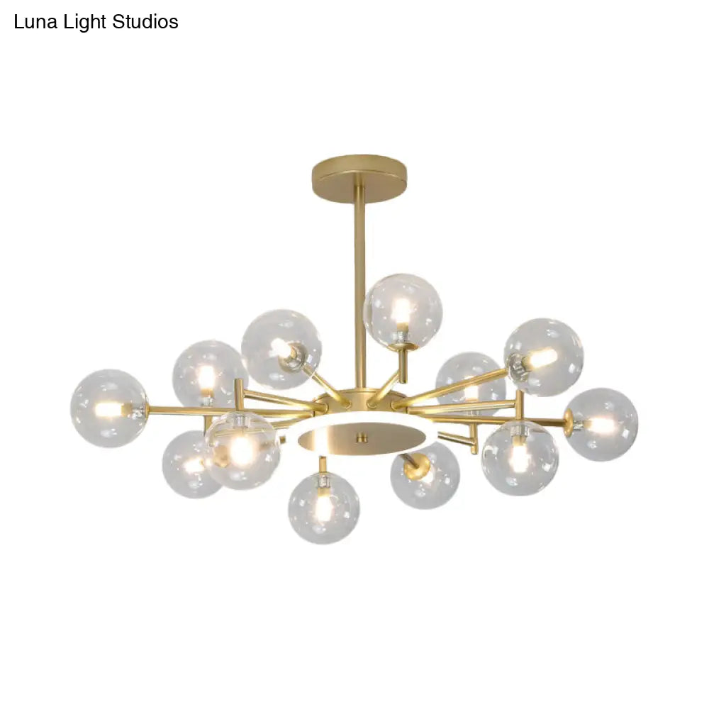 Contemporary Black/Gold Starburst Chandelier | Opal Frosted/Clear Glass Suspension Lighting For