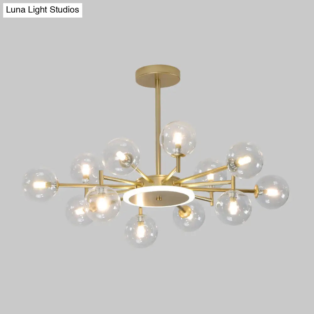 Contemporary Black/Gold Starburst Chandelier | Opal Frosted/Clear Glass Suspension Lighting For