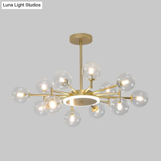 Contemporary Black/Gold Starburst Chandelier | Opal Frosted/Clear Glass Suspension Lighting For