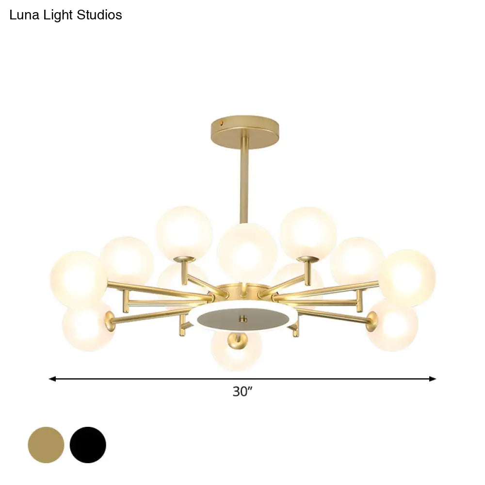 Contemporary Black/Gold Starburst Chandelier | Opal Frosted/Clear Glass Suspension Lighting For