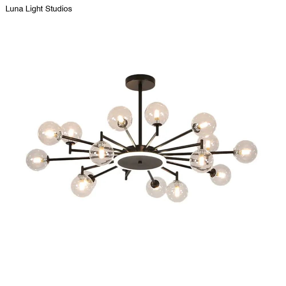 Contemporary Black/Gold Starburst Chandelier | Opal Frosted/Clear Glass Suspension Lighting For